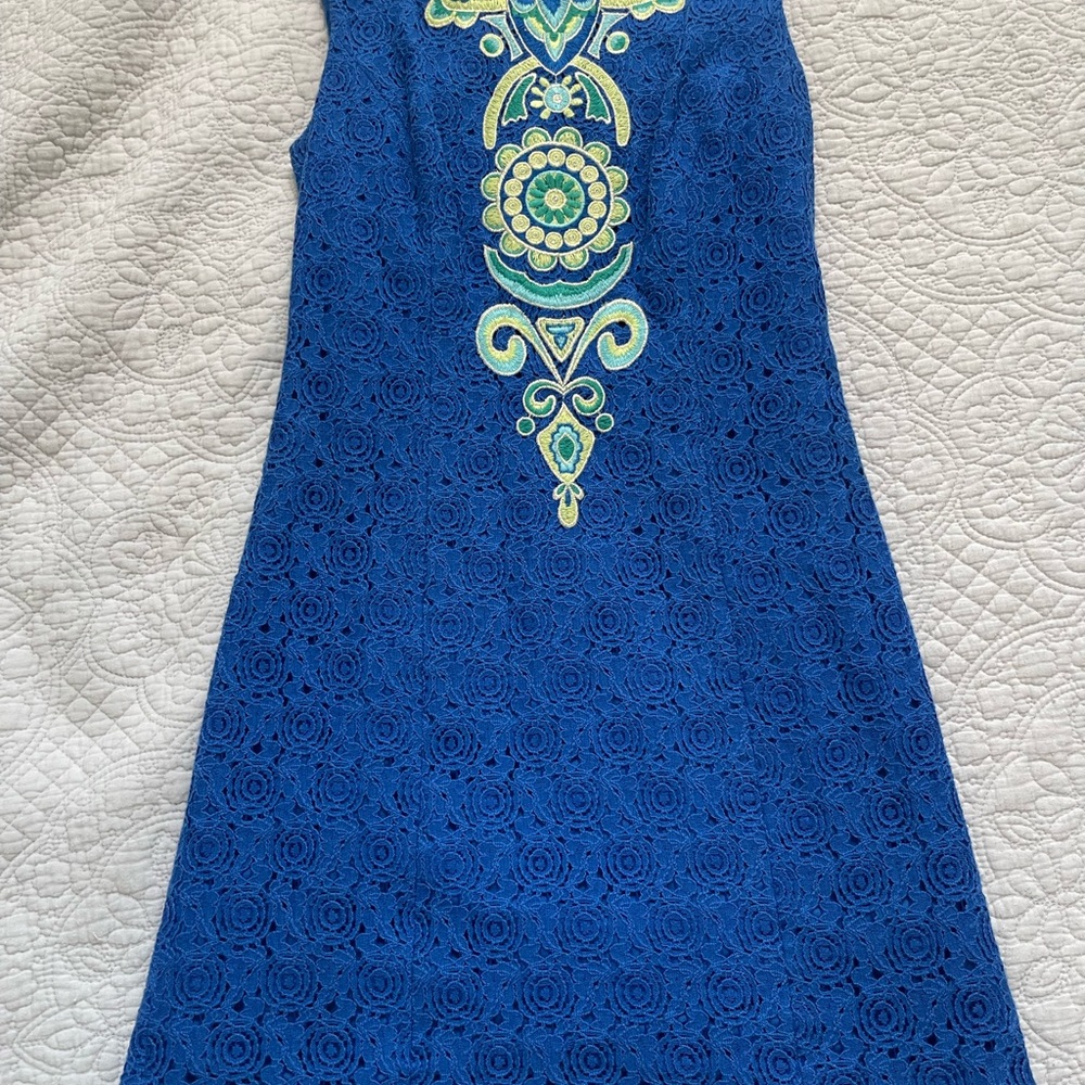 Lilly Pulitzer Blue and Green Embellished Sheath Mini Dress gently used